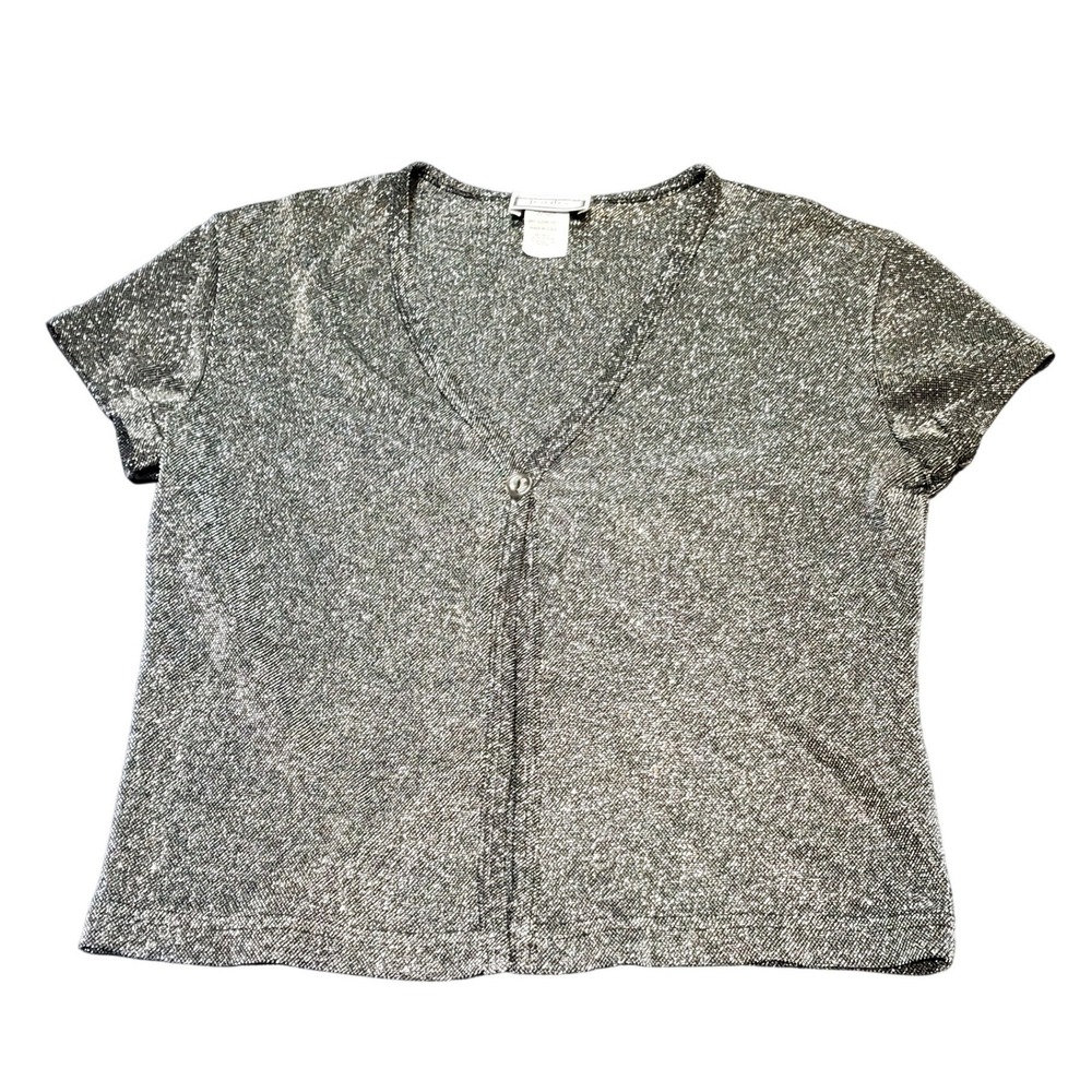 Vintage 90s Joule Silver Metallic Sparkle Cardigan Top Lurex Y2K Shimmer‎ M USA